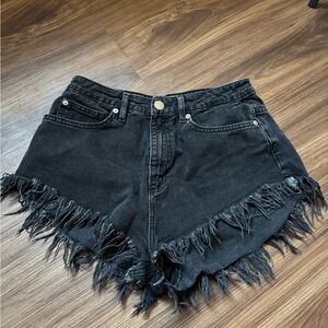 Garage Black High-Rise Frayed Hem Denim Shorts